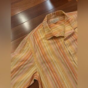 Tommy Bahama Camp Shirt Hawaiian Orange Stripe Short Sleeve Men Size XL